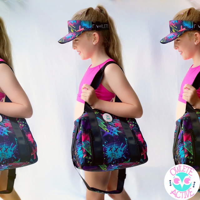 owlete active kids activewear graffiti art design short and crop matching set