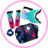 owlete active collection of accessories bags scrunchies visors drink bottles 