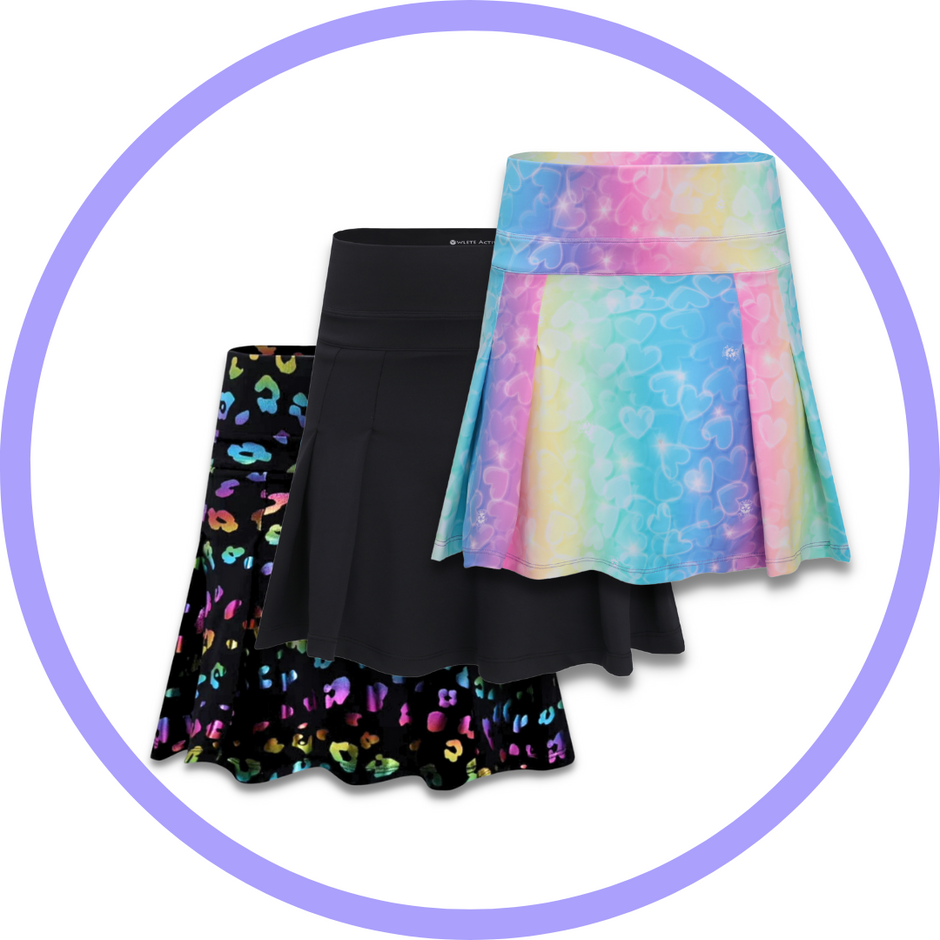 owlete active range of girls skorts with attached shorts with pockets