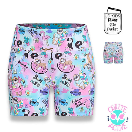 owlete active party sloth gym shorts for girls