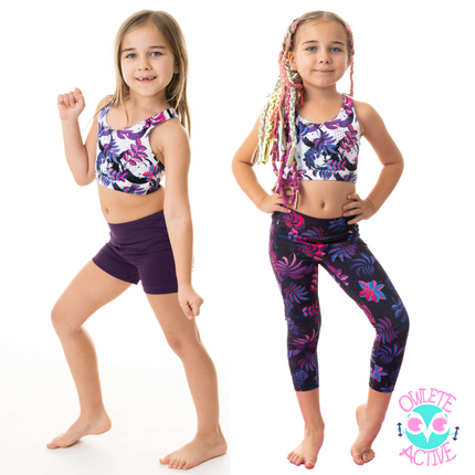 OWLETE ACTIVE purple blue white crop top for cheer leading girls with gorgeous design high quality fabrics for girls