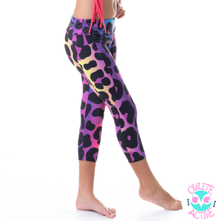 owlete active kids activewear tights pants leggings with tiger spots design rainbow colours