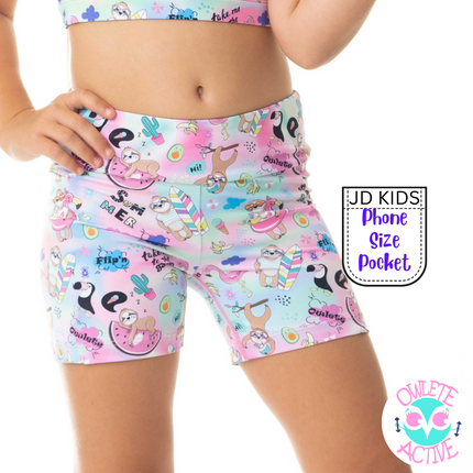 owlete active party sloth gym shorts