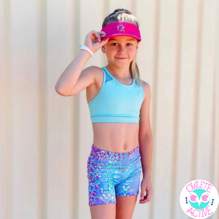 owlete active mint green crop with longer body coverage soft comfortable fabric and breathable panels for gymnasts